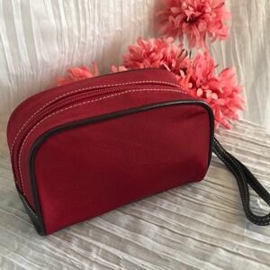 Vintage ANN TAYLOR LOFT red & black travel makeup cosmetic bag w/ carry strap